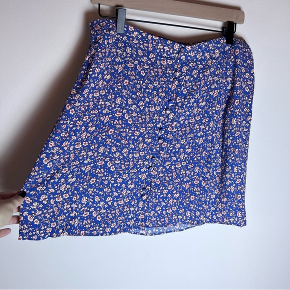 Madewell Porch Side-Button Mini Skirt - Summer Vines Hermitage Blue Size 10 - Picture 3 of 15